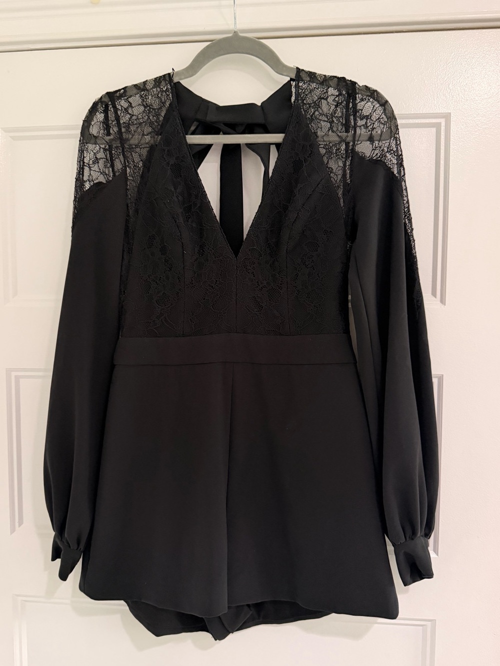 ALEXIS Black Lace-Detail V-Neck Backless Romper